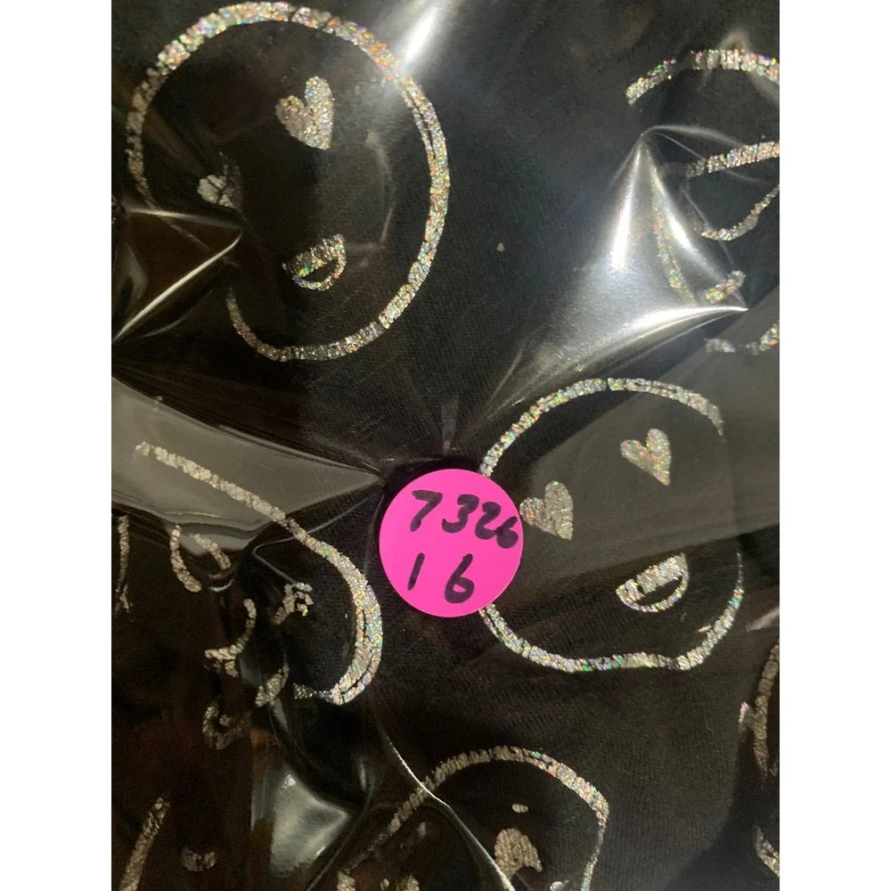 SO Cutest Tee Girls Black Silver Glitter Emoji Long Sleeve Shirt Size 16 Relaxed